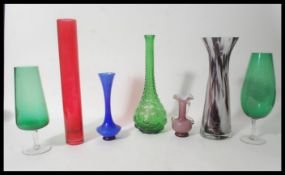 A collection of vintage retro 20th Century studio art glass vases, to include a Genie decanter (