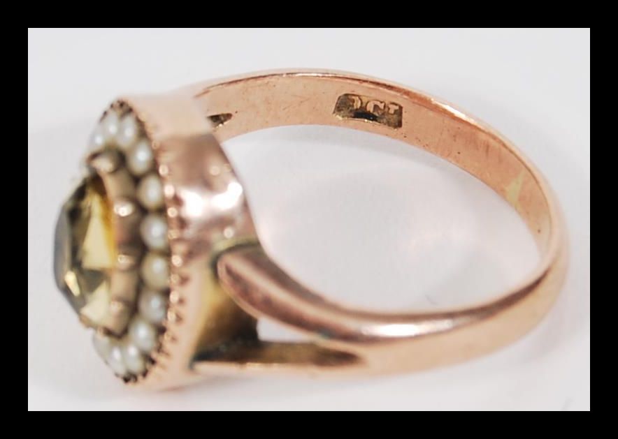 An antique 19th Century Georgian / Victorian 9ct gold seed pearl and citrine ring having a central - Image 4 of 4