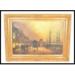 A 20th Century oil on canvas painting depicting the Liverpool docks in the early 20th Century with