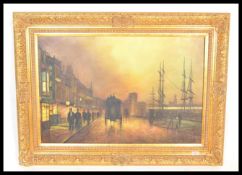 A 20th Century oil on canvas painting depicting the Liverpool docks in the early 20th Century with