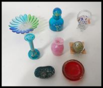 A collection of vintage 20th Century studio art glass to include a Mdina decanter, Mdina stem