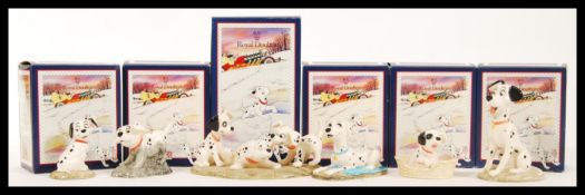 A collection of seven Royal Doulton 101 Dalmatians ceramic figurines, all stamped to the underside