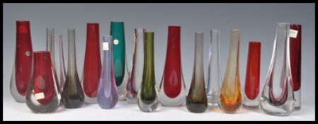A large group of mostly Whitefriars vintage 20th Century studio art glass teardrop vases to