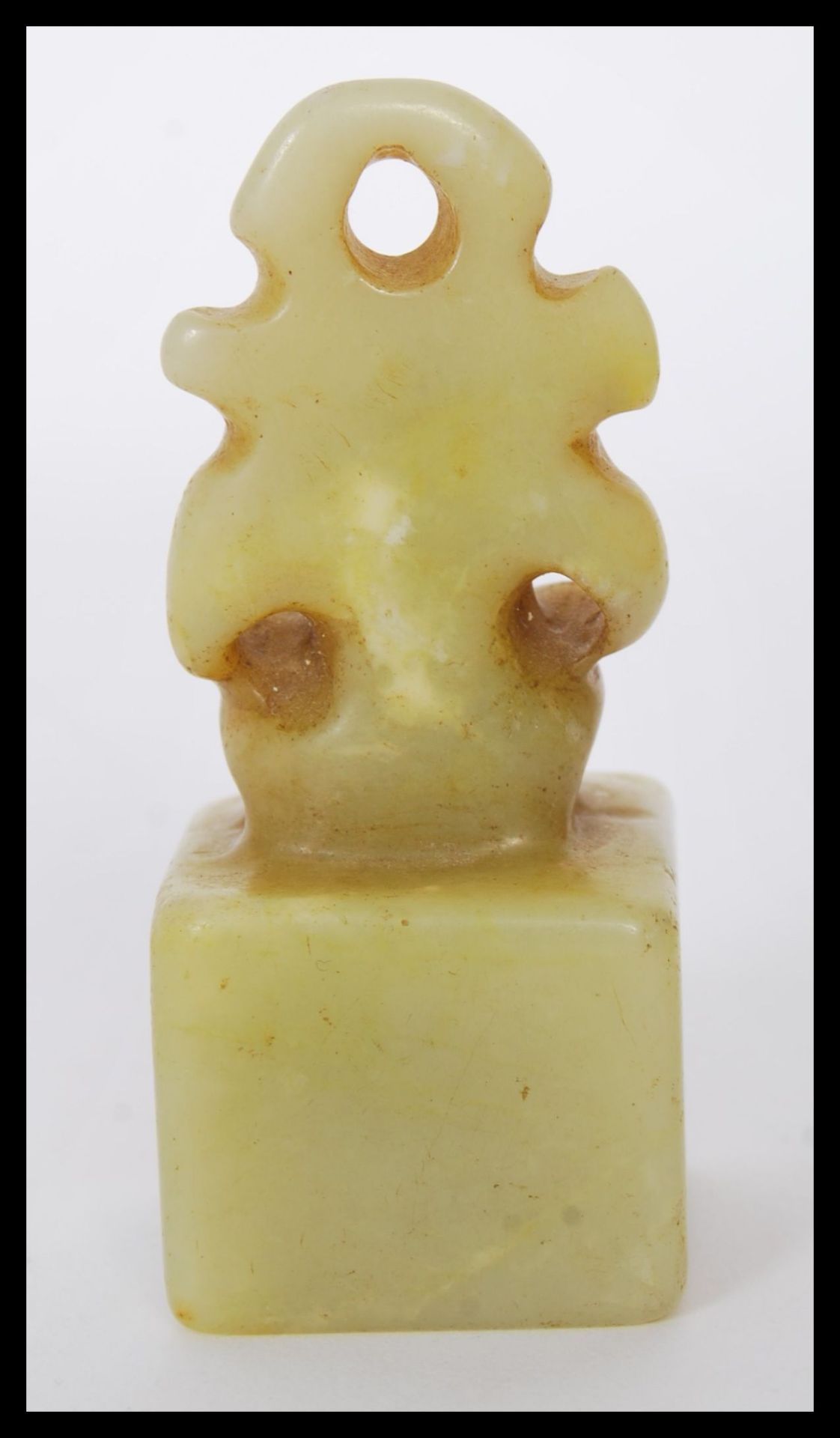 7TH / 18TH CENTURY CHINESE CELADON JADE CHIMERA INK BLOCK SEAL - Bild 3 aus 4