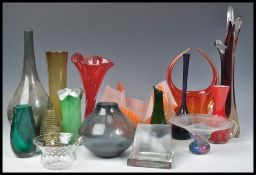 A good collection of vintage retro 20th Century studio art glass to include Whitefriars baluster