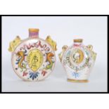 Two 20th Century Grand Tour faience continental Certosa Di Firenze ceramic bottles to include a moon