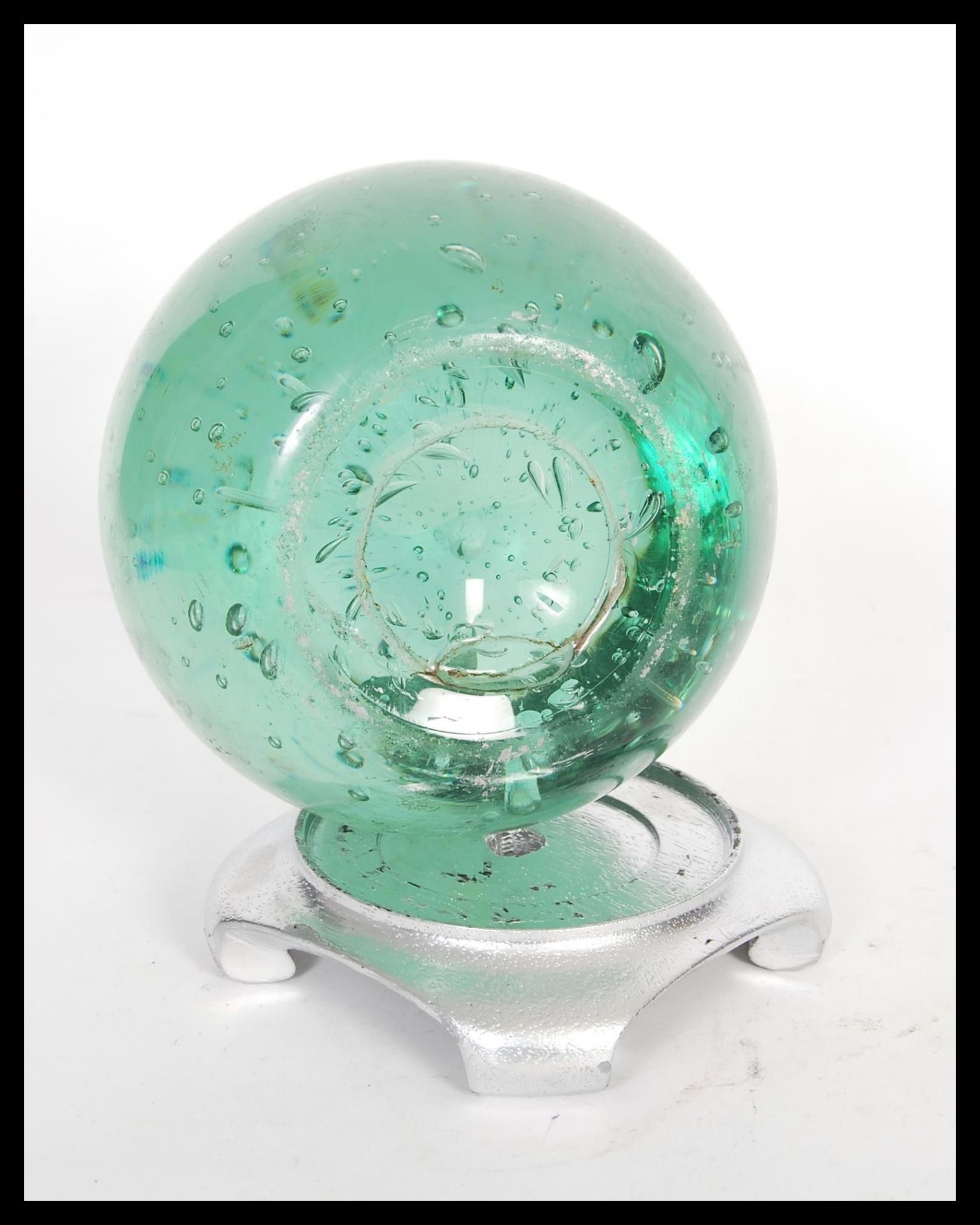 A large 19th Century Victorian Nailsea green glass paperweight dumb of bulbous form having large - Image 3 of 3