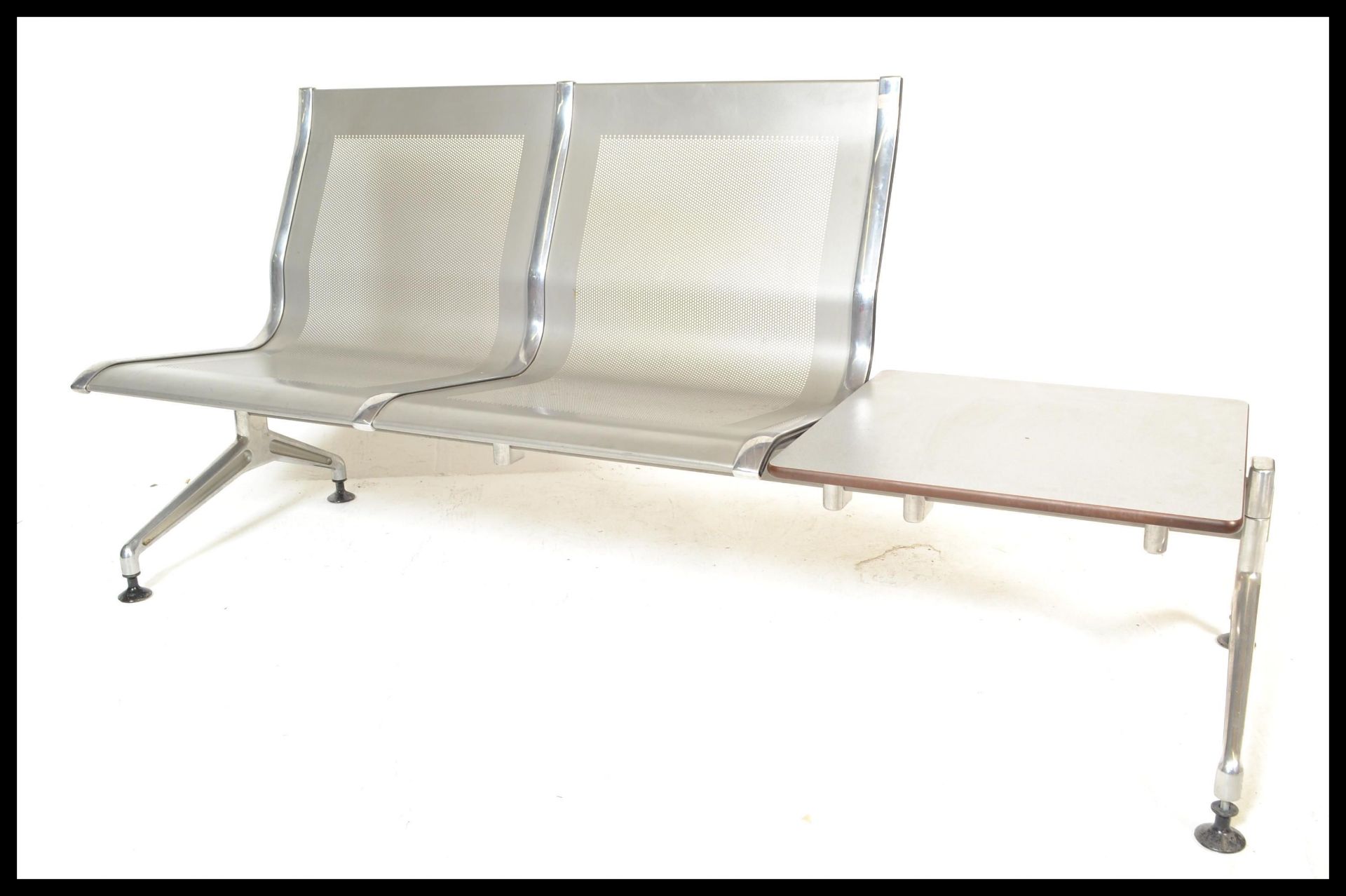 A vintage twin seat and side table airport seating set designed by Danish designer Prof Jorgen