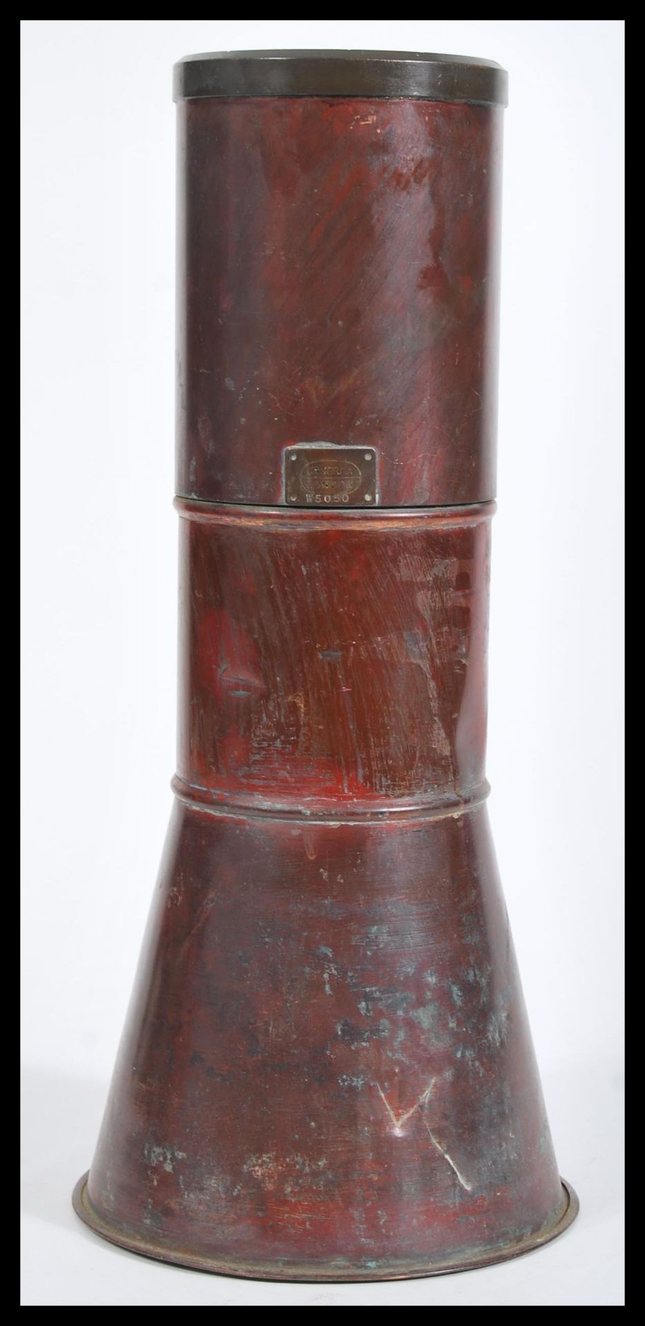 An early 20th Century copper scientific instrument rain gauge / catcher raised on conical copper