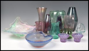 A good collection of vintage retro 20th Century studio art glass to include Whitefriars, pair of