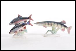 Two vintage retro 20th Century ceramic lustreware models of freshwater fish figures by Jema (