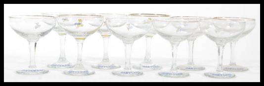 A collection of ten vintage retro point of sale advertising glasses for Babycham, the glasses with