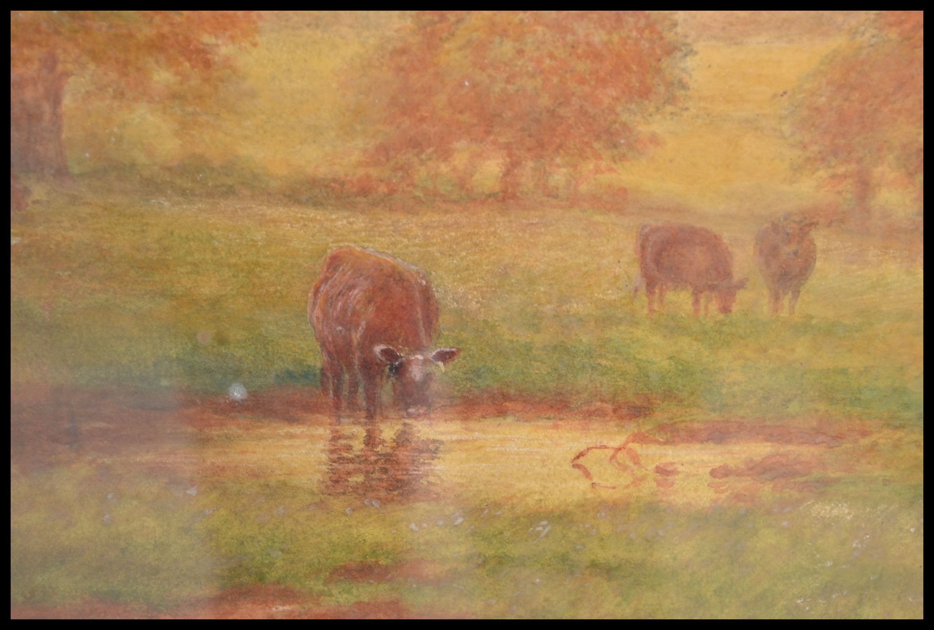A 19th Century watercolour painting depicting highland cattle and landscape set to an ornate gilt - Bild 3 aus 5