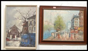 Two 20th Century paintings of Paris to include an oil on canvas depicting winter scene in a square
