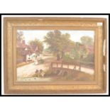 An early 20th Century Edwardian oil on canvas painting depicting a rural scene with The Swan pub,