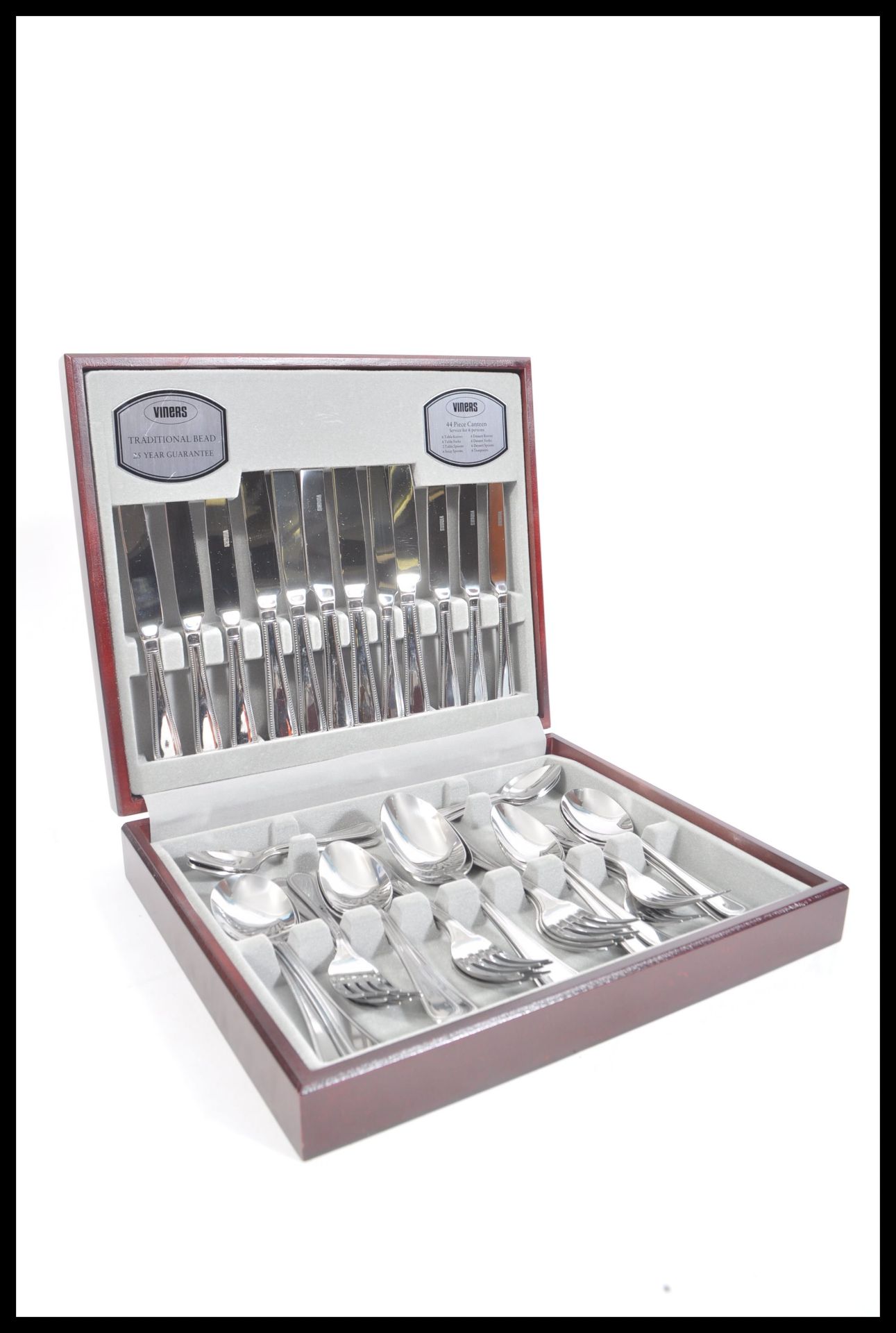 A vintage 20th Century Viners six person 44 piece silver plated Westbury canteen of cutlery in the