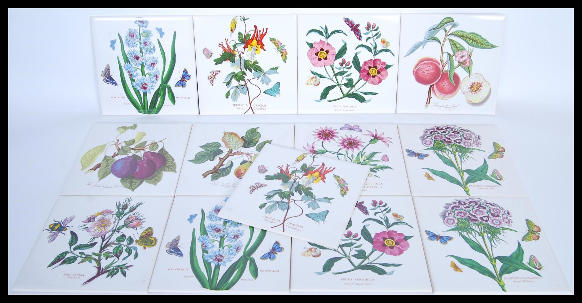 A pair of original boxed Portmeirion Botanical Garden pattern ceramic wall tiles complete in