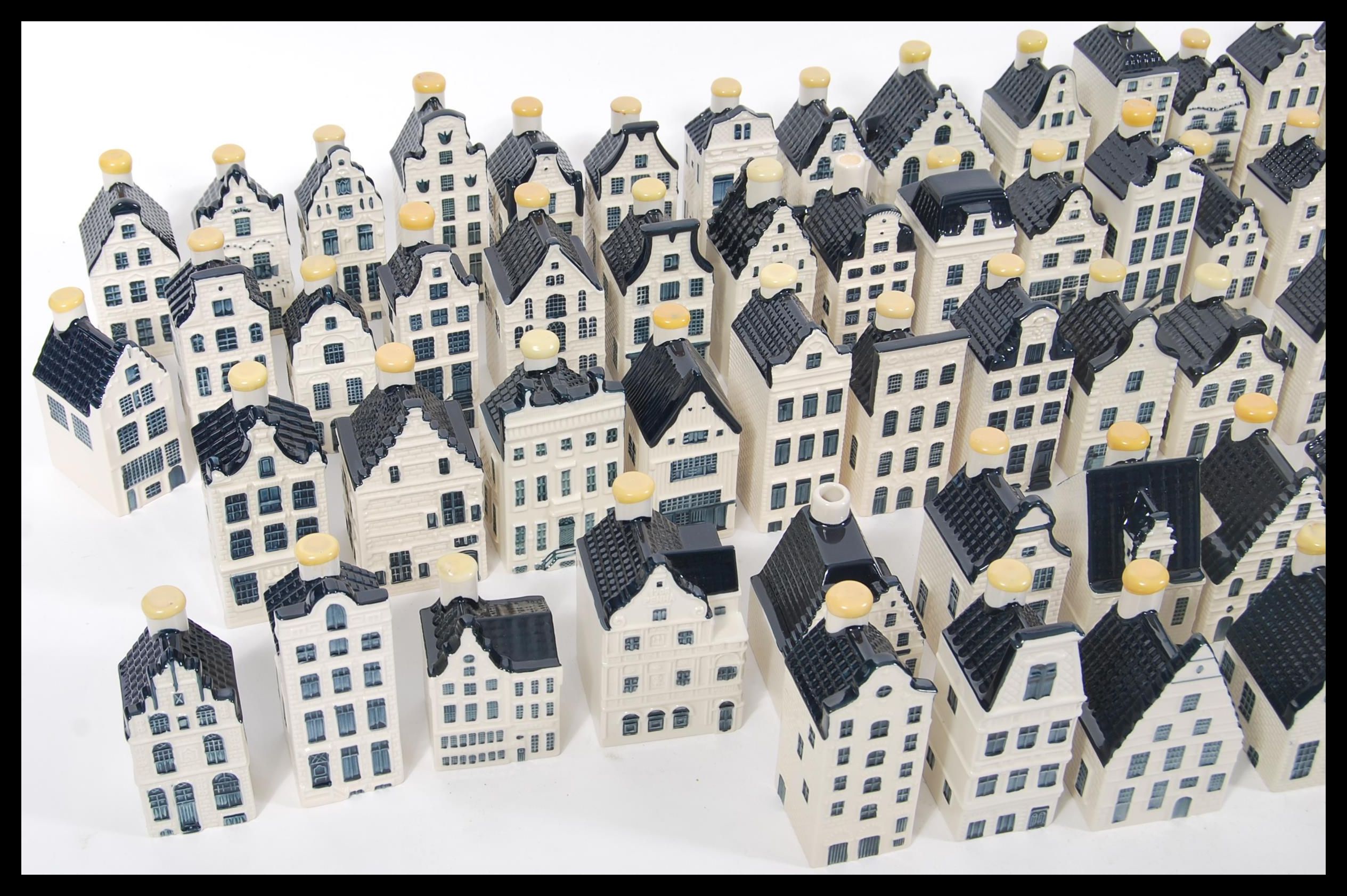 A collection of seventy nine collectable KLM ceramic blue and white Delft 'Bols' houses, all wax - Image 2 of 7