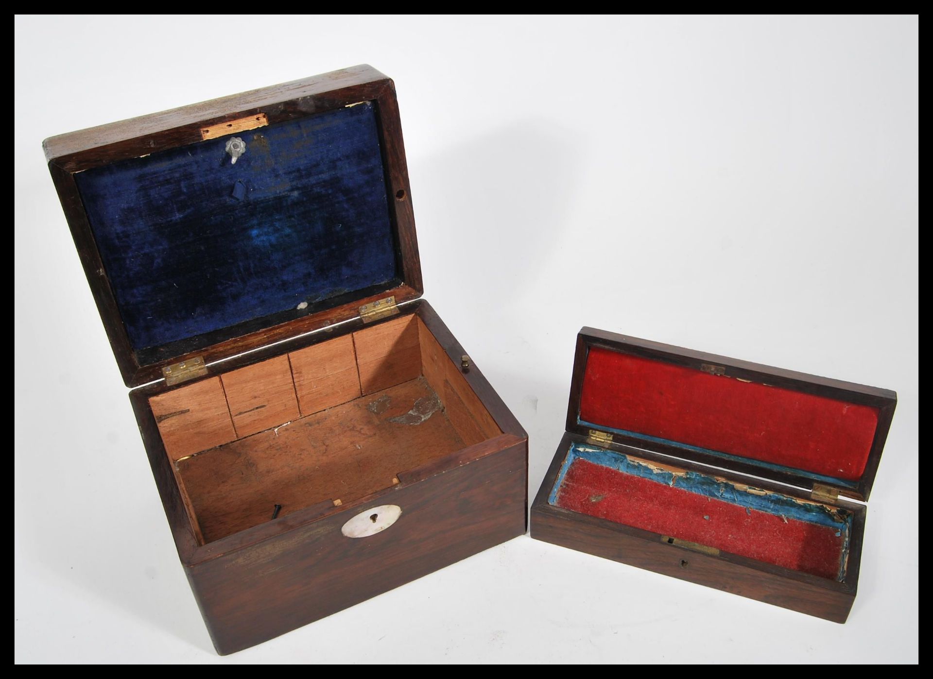 Two 19th Century rosewood boxes to include a jewellery box with mother of pearl panel and a - Bild 3 aus 4