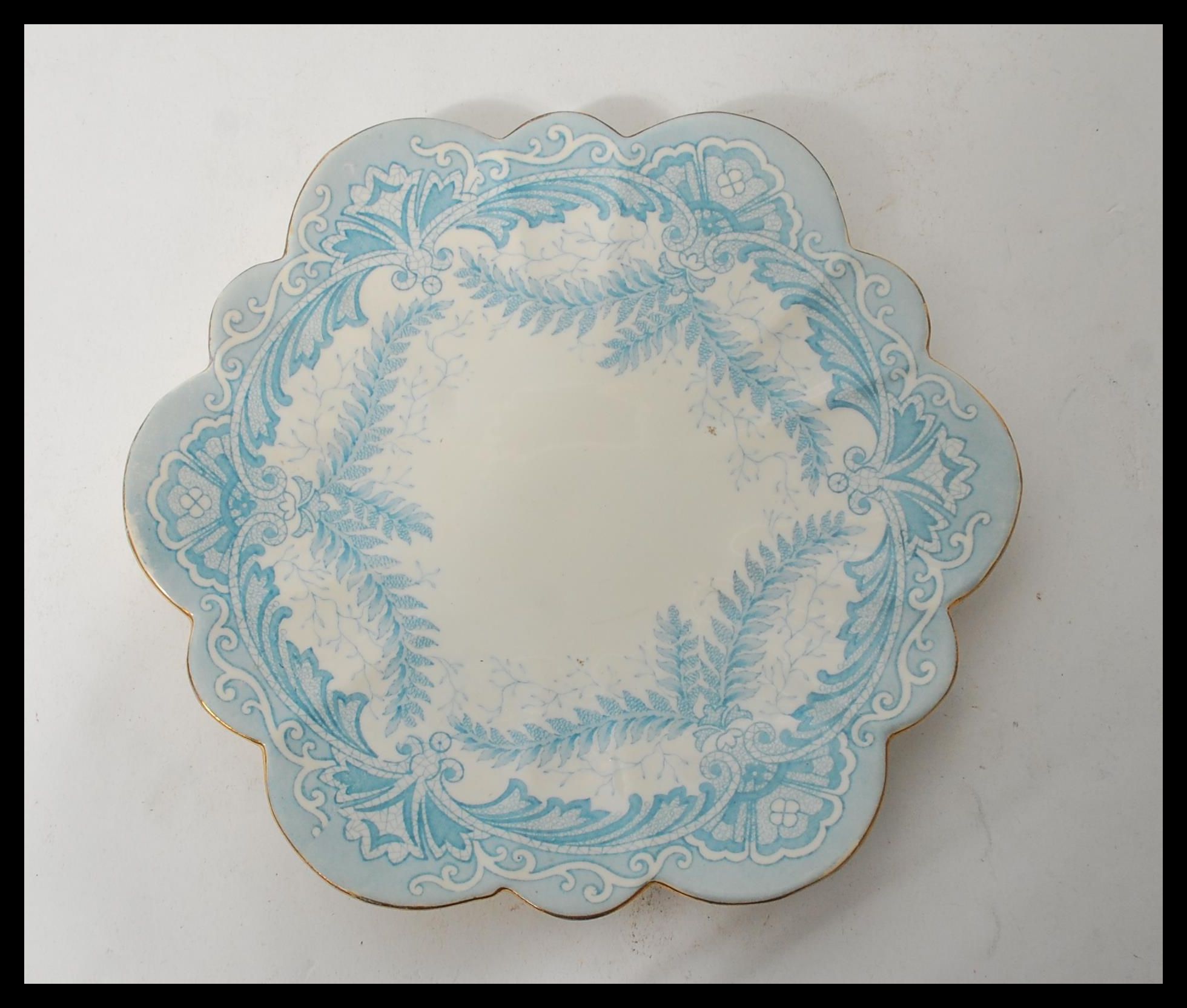 A 19th century Victorian Foley tea service transfer printed in the fern pattern in blue having - Image 2 of 11