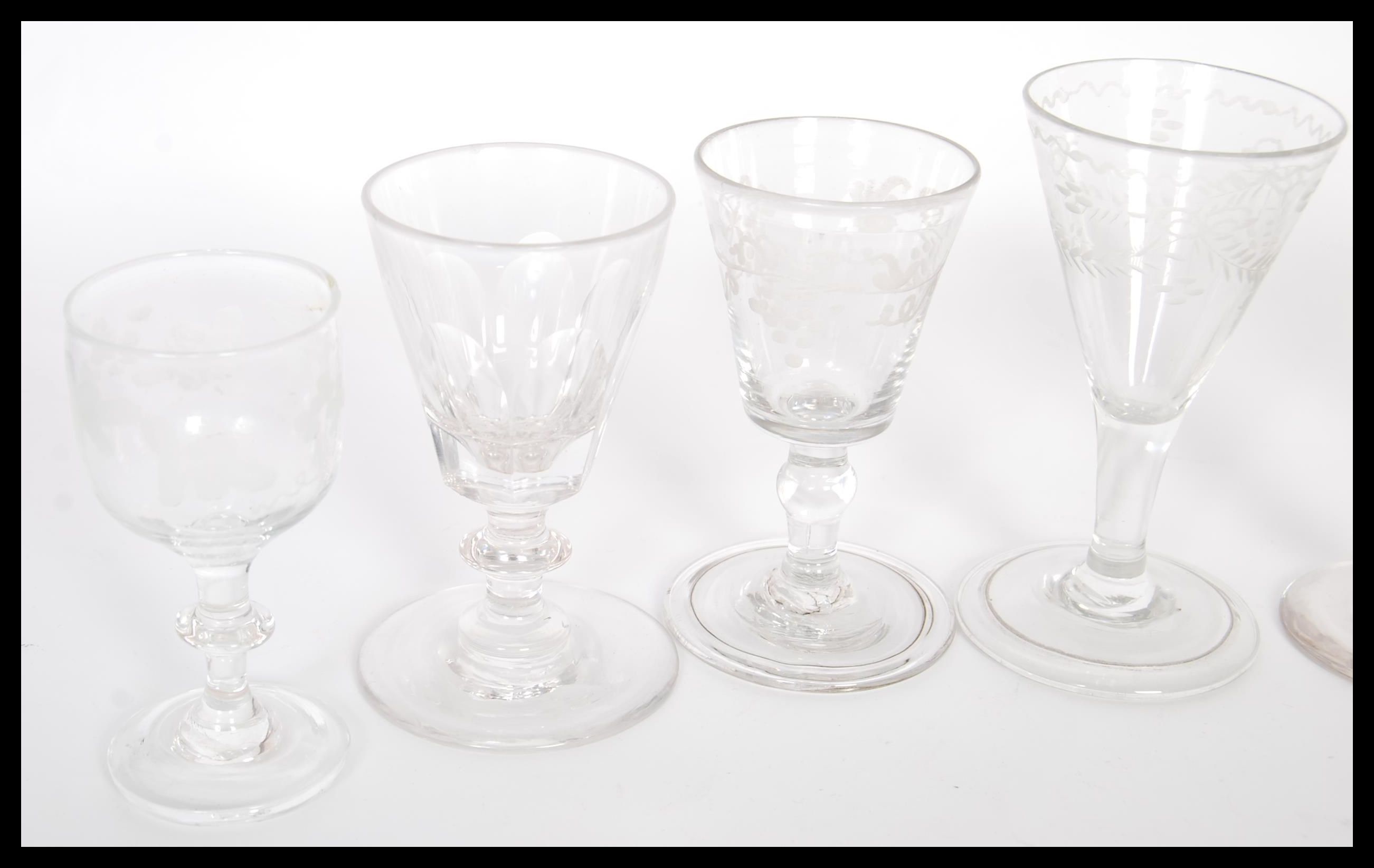 A group of eight 18th / 19th Century Georgian glass drinking glasses to include faceted and etched - Image 2 of 5