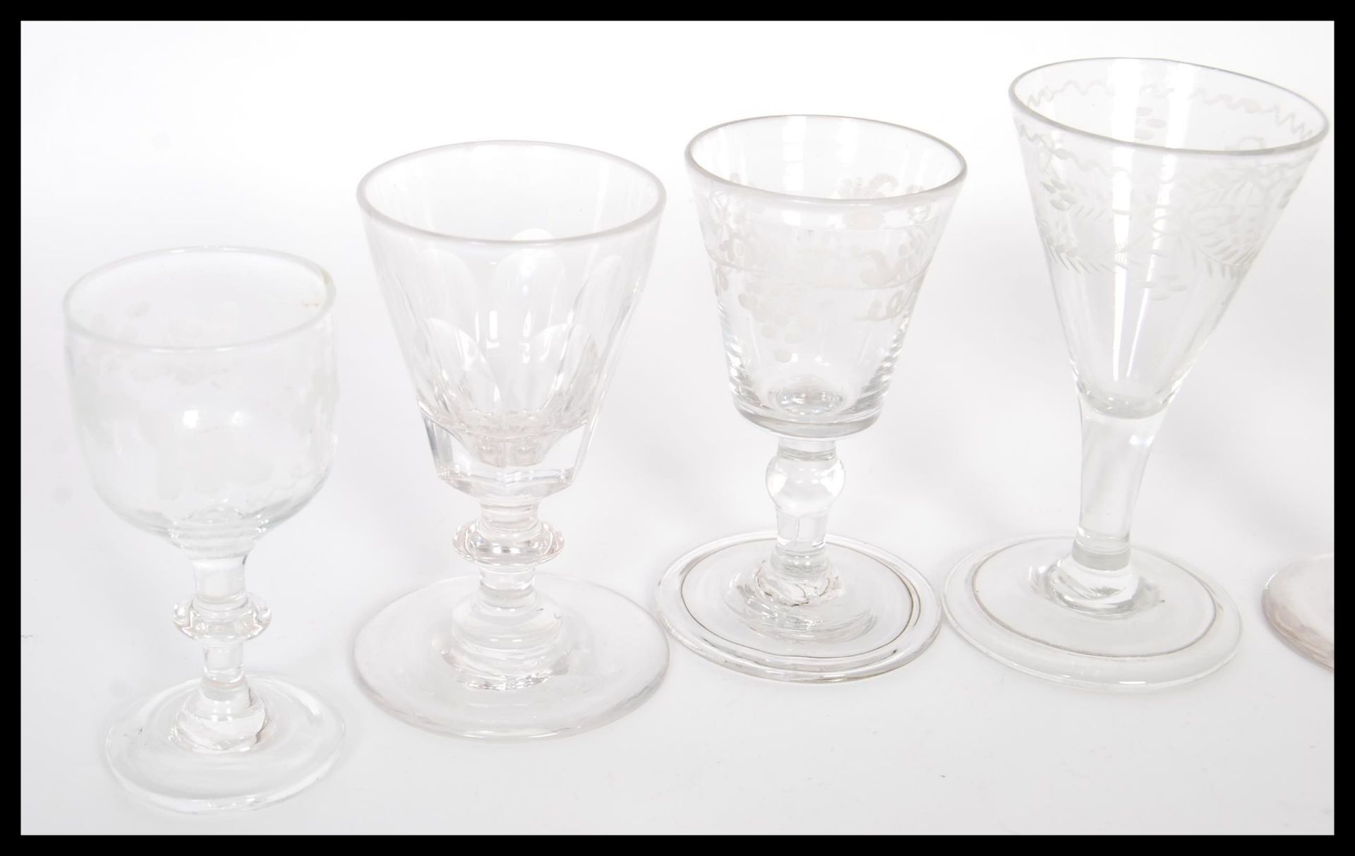 A group of eight 18th / 19th Century Georgian glass drinking glasses to include faceted and etched - Image 2 of 5