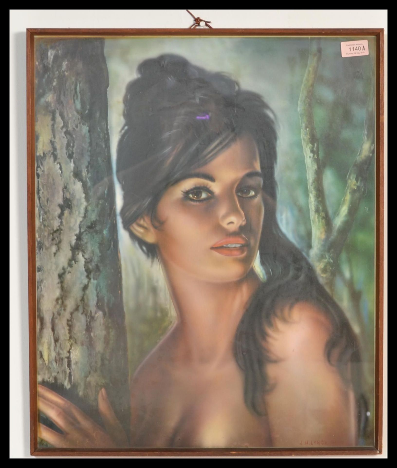 A vintage retro 20th century 1960's coloured print of a partly clad Female after J H Lynch.