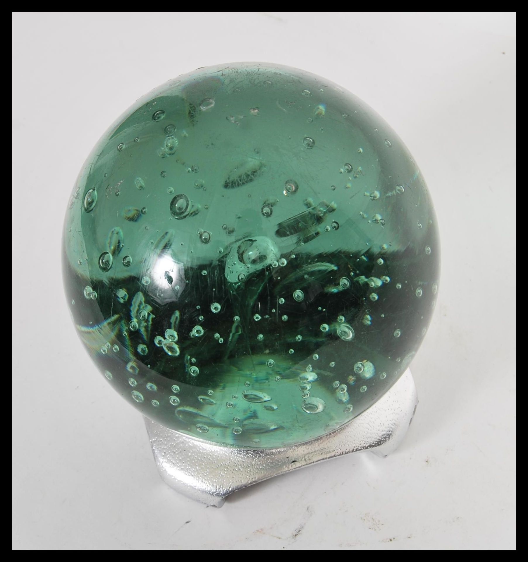 A large 19th Century Victorian Nailsea green glass paperweight dumb of bulbous form having large - Image 2 of 3