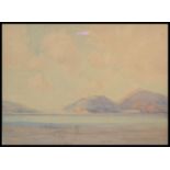 An early 20th Century watercolour painting depicting a coastal scene Porto Veneri being framed and