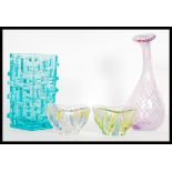 A group of 20th Century studio art glass to include a Czech glass vase of square form having