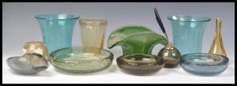 A collection of mostly Whitefriars bubble control / controlled vintage 20th Century studio art glass
