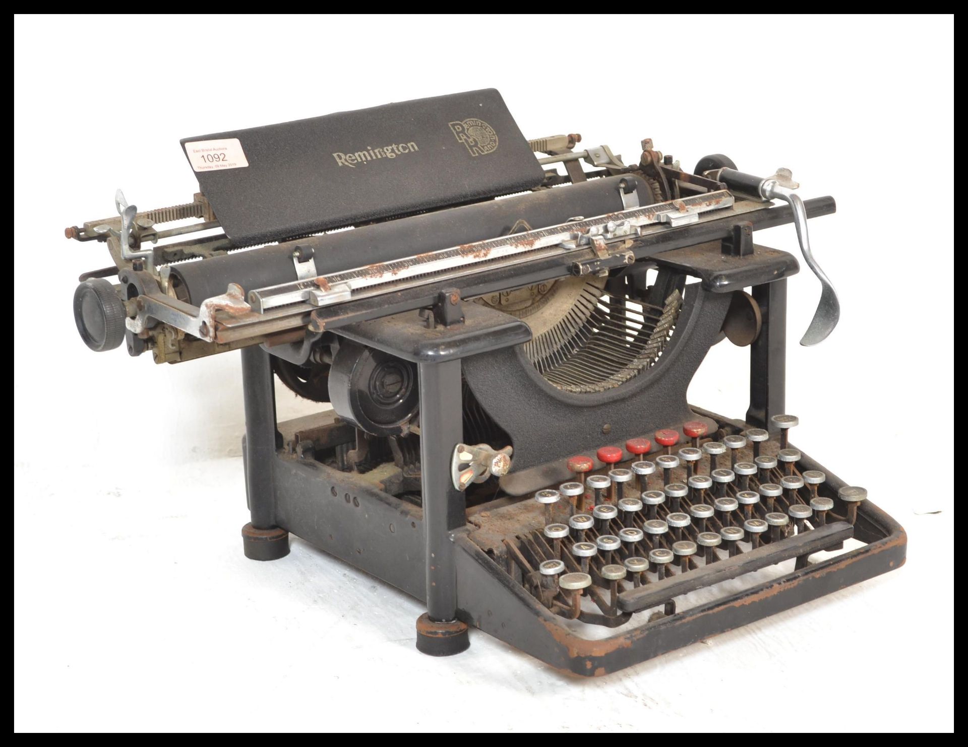 A vintage retro 20th Century industrial Remington Rand USA American made typewriter.