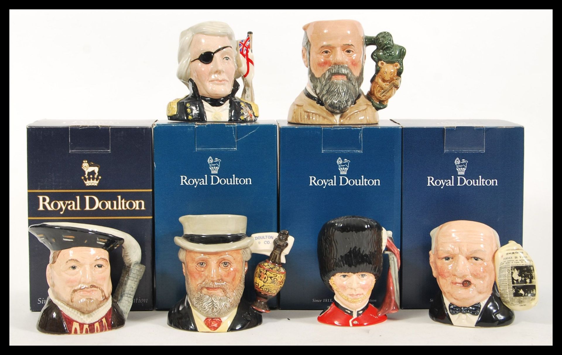 A collection of Royal Doulton character jugs in the form of historical figures to include Henry VIII