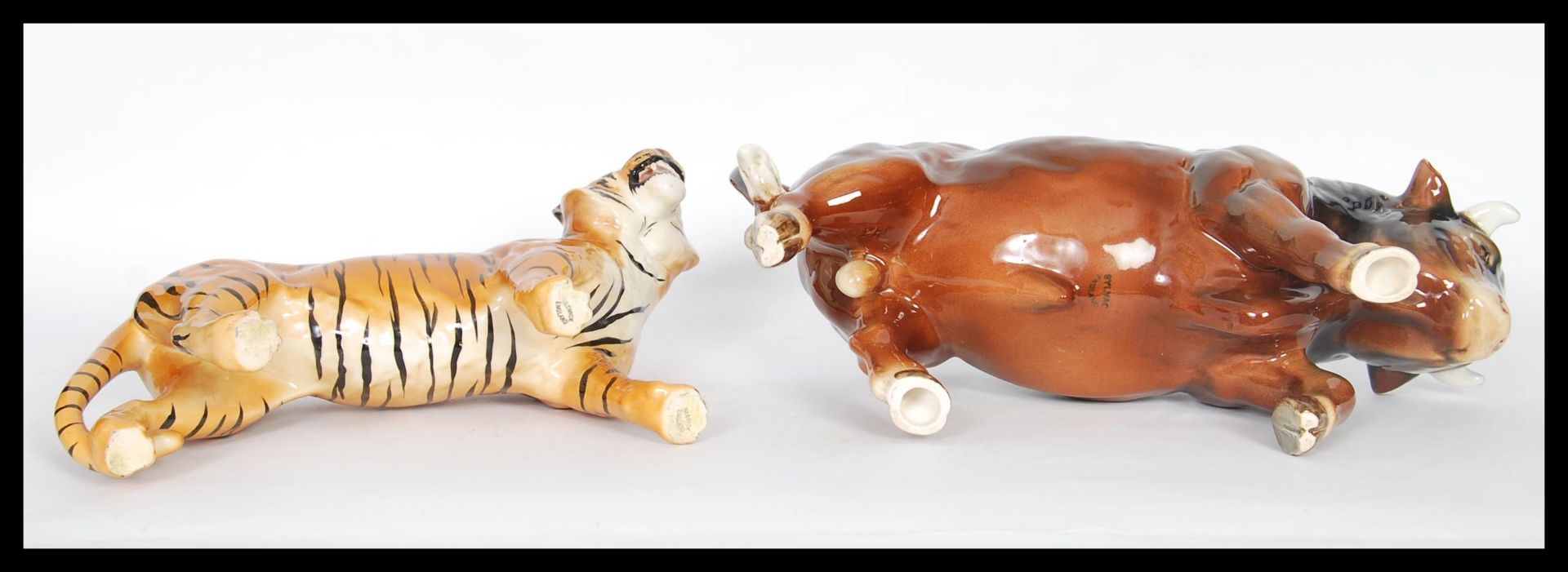 A large vintage 20th Century Beswick ceramic figurine in the form of a tiger along with a SylvaC - Image 3 of 3