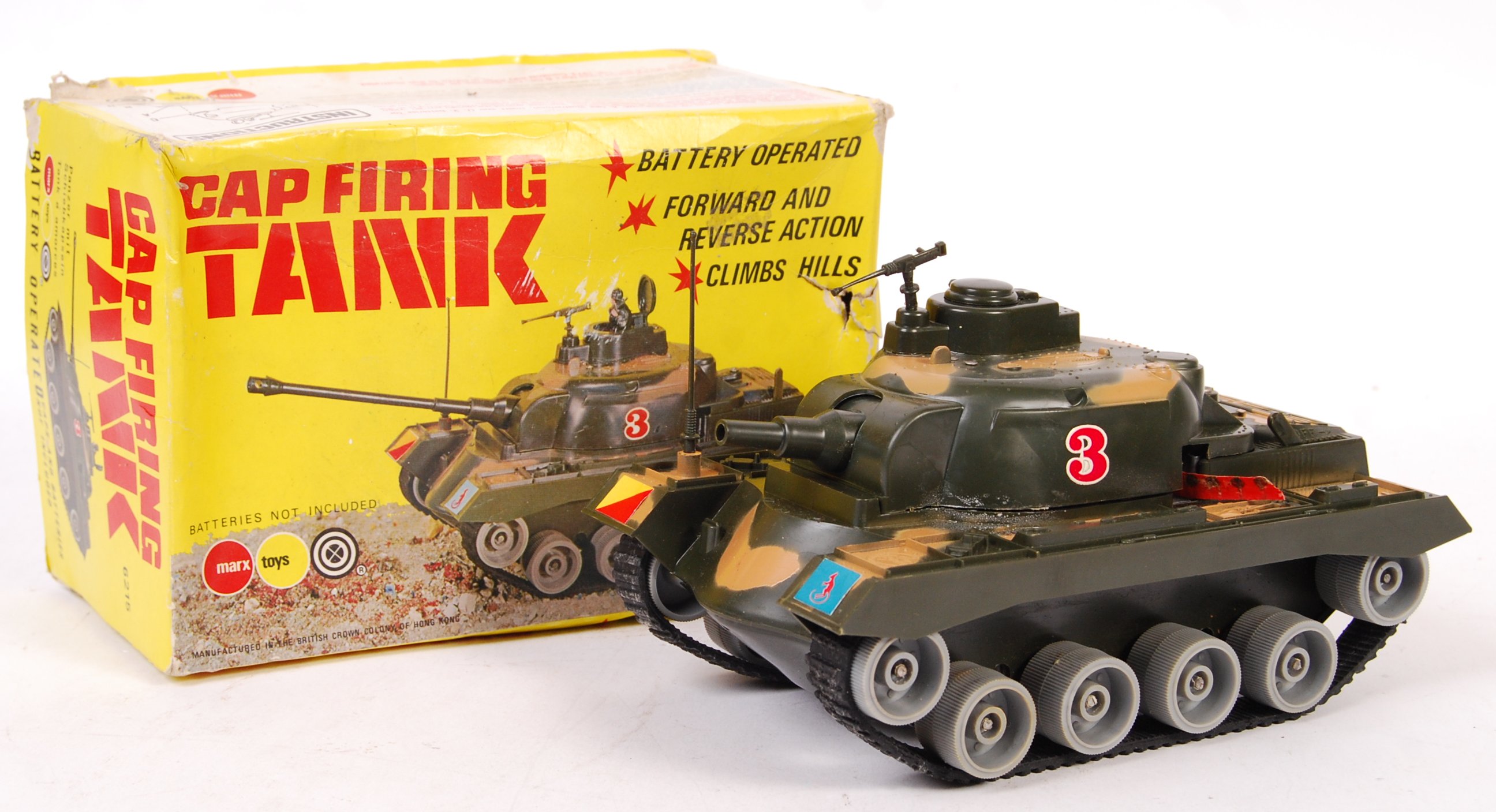 VINTAGE MARX TOYS ' CAP FIRING TANK ' BATTERY OPERATED TOY