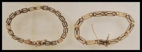 Two hallmarked 9ct gold flat link bracelet chains