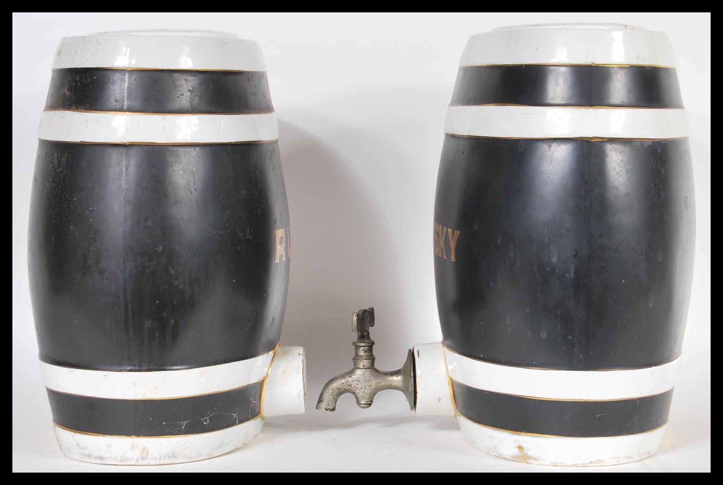 A pair of Staffordshire pottery spirit barrels of - Image 2 of 5