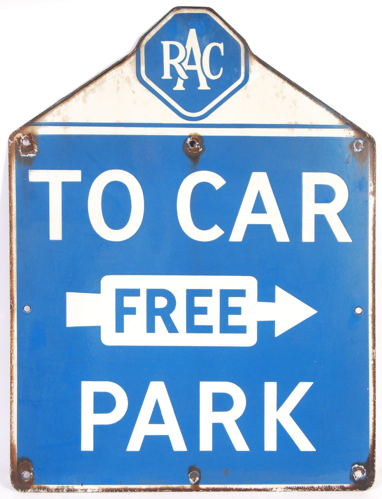 RARE VINTAGE RAC ' TO CAR PARK ' ENAMEL ADVERTISING SIGN