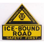RARE AA SAFTEY FIRST ' ICE BOUND ROAD ' ENAMEL ROADSIGN