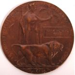 WWI FIRST WORLD WAR DEATH PLAQUE PENNY