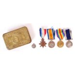WWI FIRST WORLD WAR ROYAL NAVY MEDAL GROUP & GIFT TIN