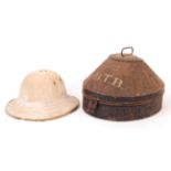 WWI FIRST WORLD WAR ELLWOOD PITH HELMET & HAT TIN BOX