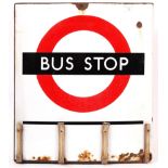 RARE VINTAGE LONDON TRANSPORT ' BUS STOP ' ENAMEL DOUBLE SIDED SIGN