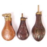 COLLECTION OF ANTIQUE 19TH CENTURY POWDER FLASKS