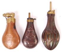 COLLECTION OF ANTIQUE 19TH CENTURY POWDER FLASKS