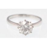 18CT WHITE GOLD SINGLE STONE DIAMOND RING WITH 1.6CT 8 PRONG SETTING