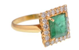 18CT YELLOW GOLD EMERALD AND DIAMOND RING