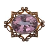 VICTORIAN 9CT GOLD AMETHYST AND SEED PEARL LADIES BROOCH