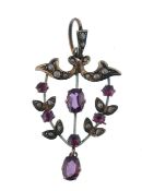 19TH CENTURY VICTORIAN ART NOUVEAU AMETHYST AND SEED PEARL PENDANT