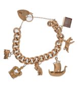 9CT GOLD HALLMARKED CHARM BRACELET WITH MULTIPLE CHARMS